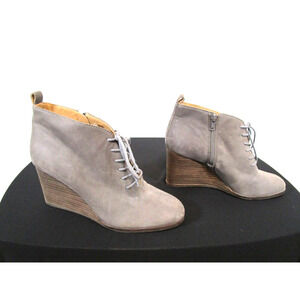 EUC! Lucky Brand Semihr Gray Leather Lace Up Wedge Heel Booties Women 9 M